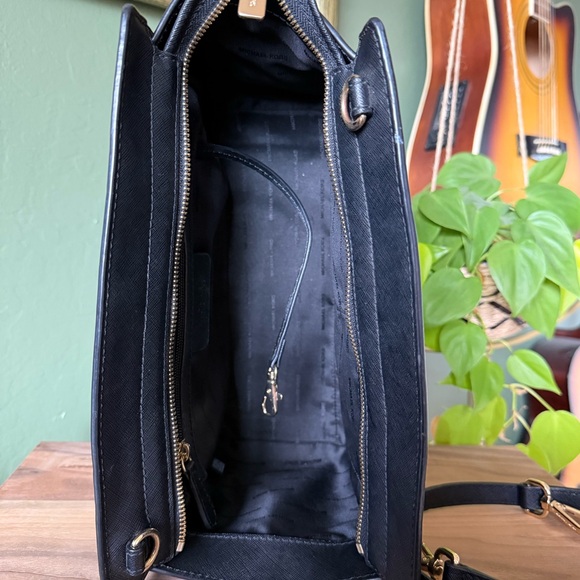 Michael Kors Selma Medium Saffiano Leather Satchel- Black & Gold - Picture 9 of 13